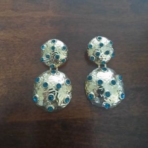 Gold With Blue Stones Encrusted Earrings